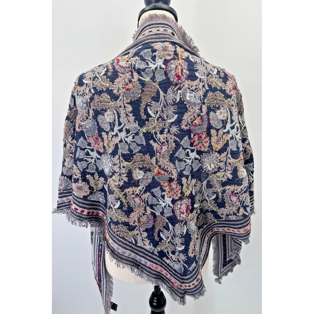 J Jill Woven Winter Bloom Embroidered Traingle Scarf Shawl Wrap 72x27 Woven Wool - Picture 7 of 13